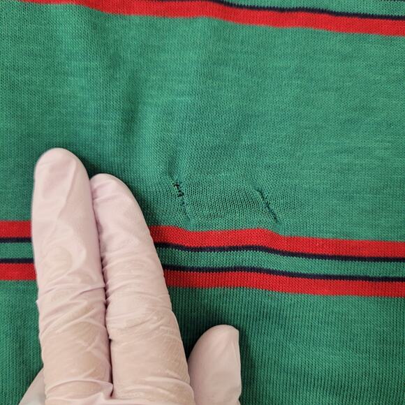 Vintage 90s MOD Striped Polo Shirt Large 22x27 Green Red - Picture 4 of 14